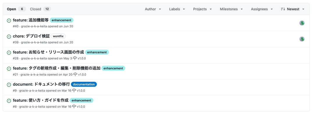 Issue画面（ラベル有り）